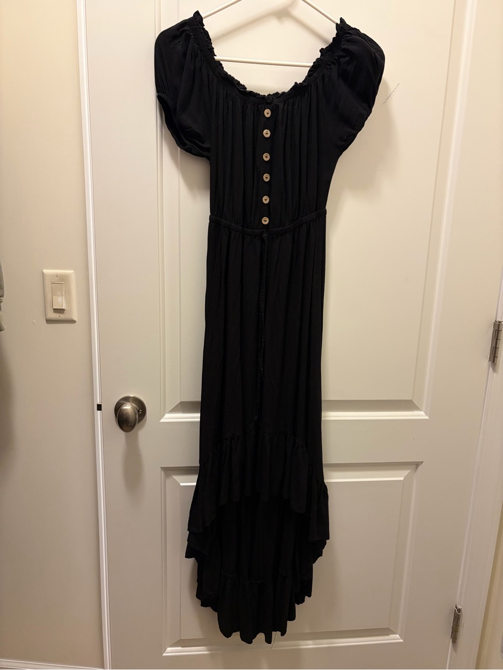 Forever 21 Black Off-Shoulder High-Low Maxi Dress with Button Front